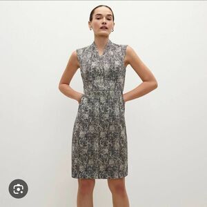 MM. Lafleur Aditi Dress Sheath Crackle Women's 6 Black White Geometric Knee Leng